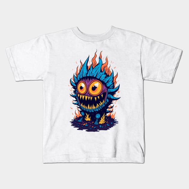 Colorful Creature with Big Eyes Kids T-Shirt by ArtMichalS